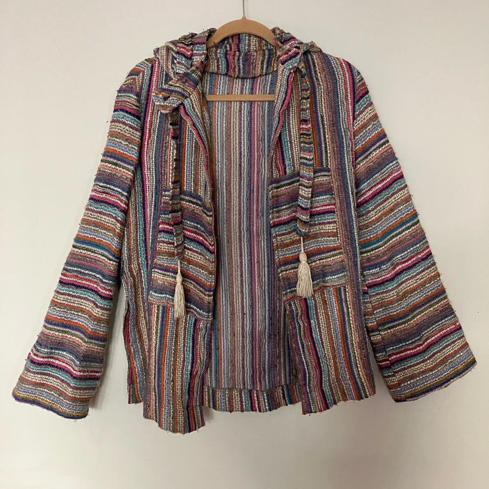 Vintage Boho style Striped Jacket with bell sleeves and hood